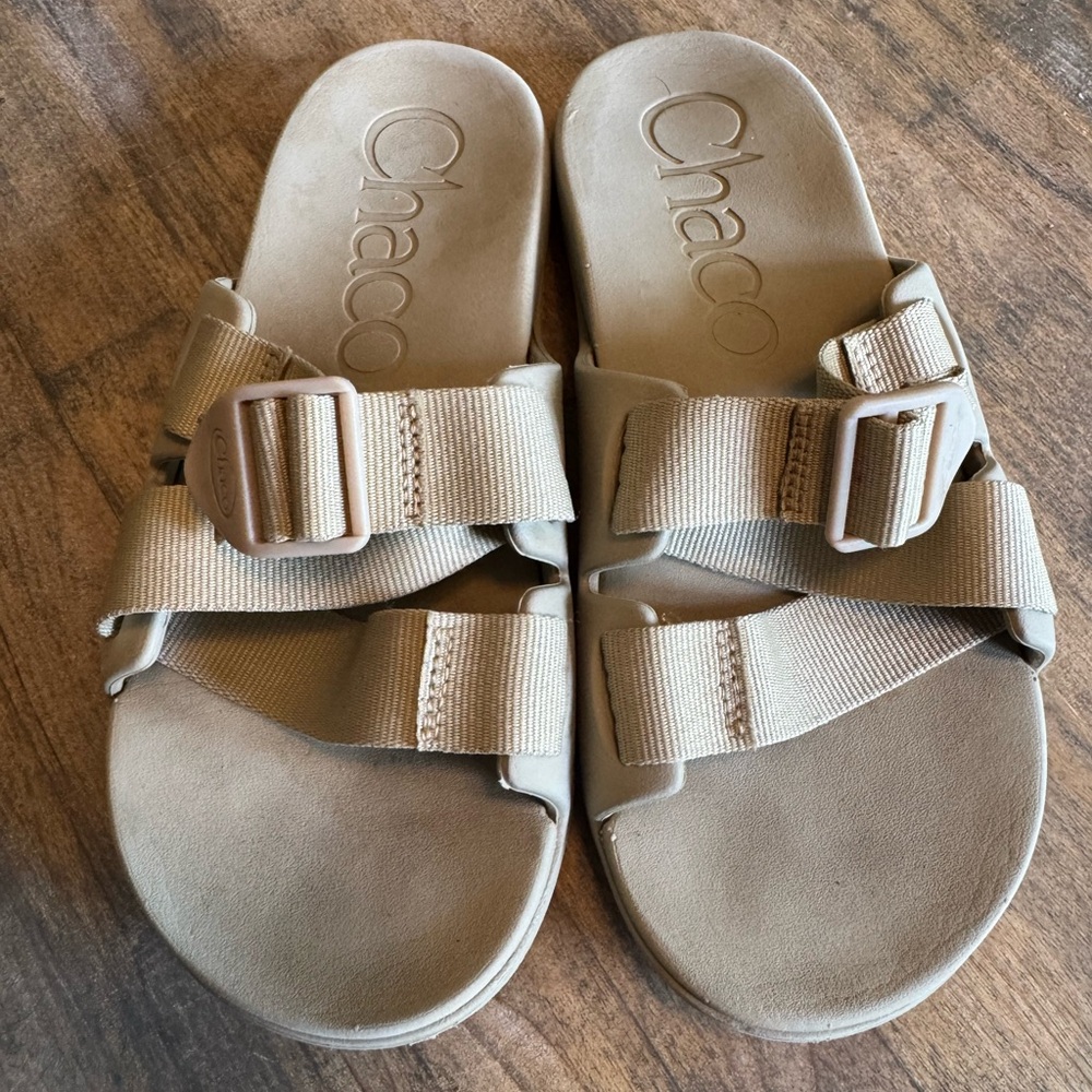 Chaco Beige Adjustable Slide Sandals